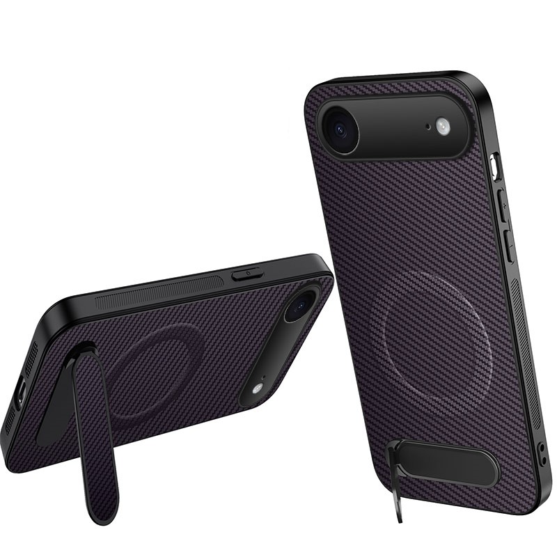 WANLONFENG For iPhone Air Magnetic Case QT Series Kickstand Carbon Fiber Texture PC TPU Phone Cover - Purple