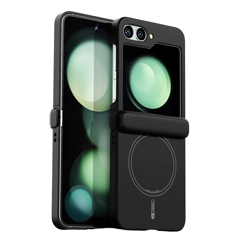 ABEEL For Samsung Galaxy Z Flip5 5G Magnetic Case Hinge Protection Skin Touch Liquid Silicone Shockproof Phone Cover - Black