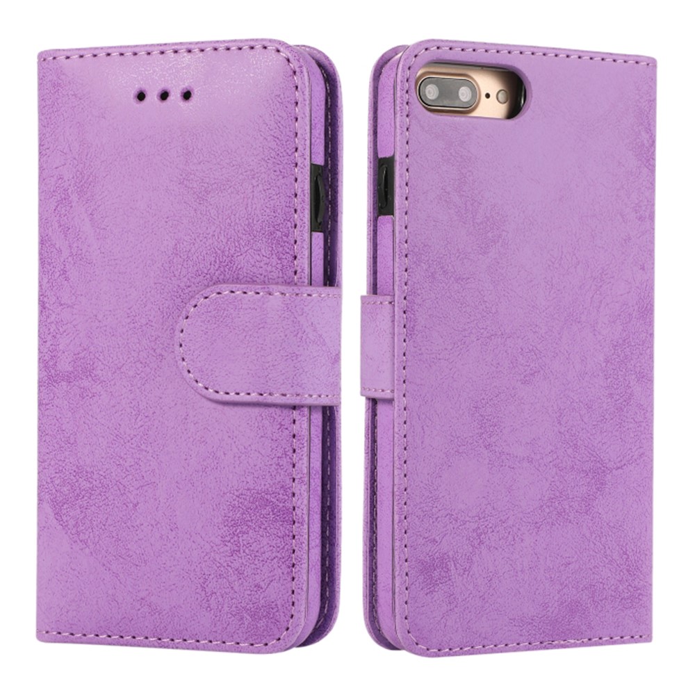 For iPhone 8 Plus / 7 Plus Wallet Case Retro Matte Magnetic Detachable PU Leather TPU Phone Cover - Purple