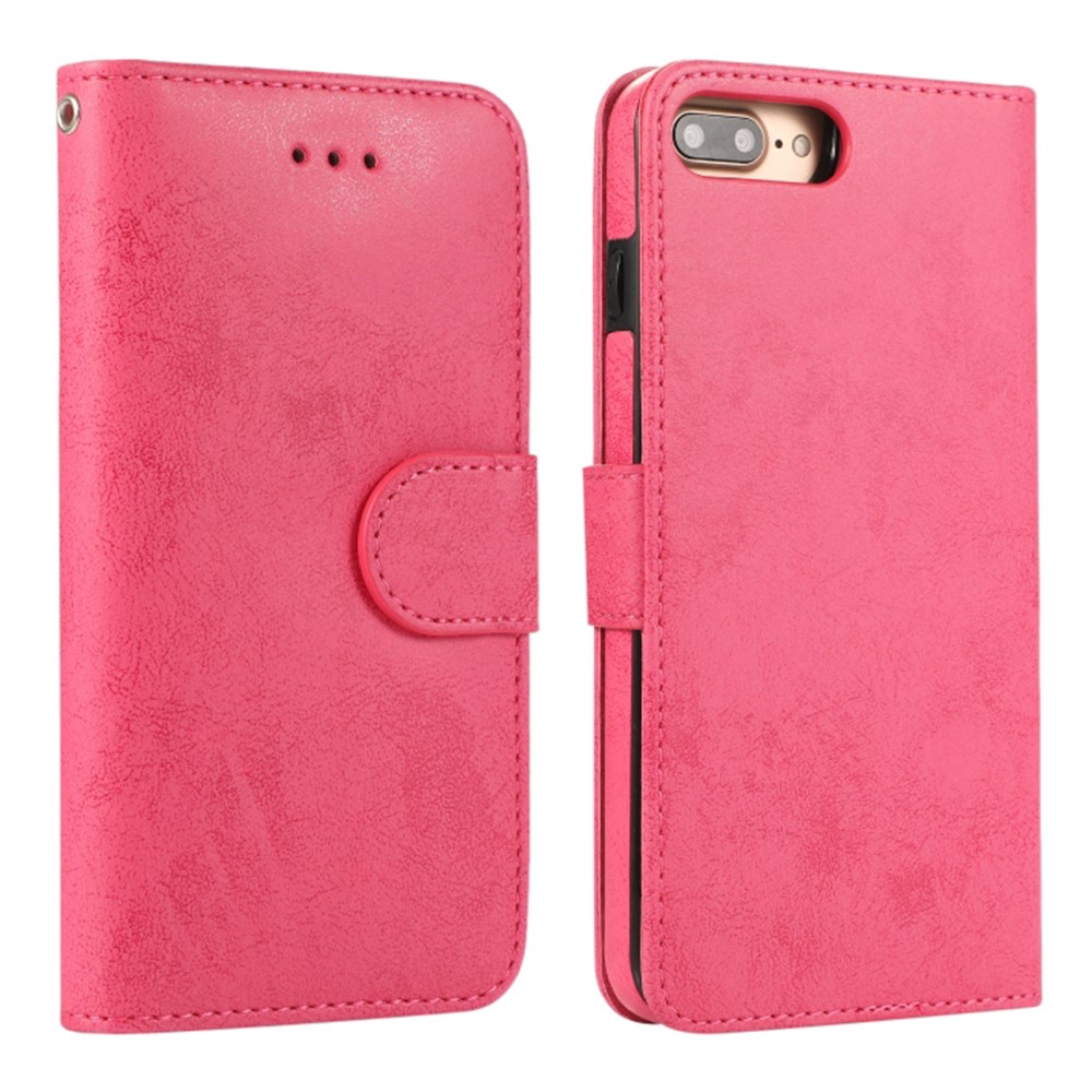 For iPhone 8 Plus / 7 Plus Wallet Case Retro Matte Magnetic Detachable PU Leather TPU Phone Cover - Rose