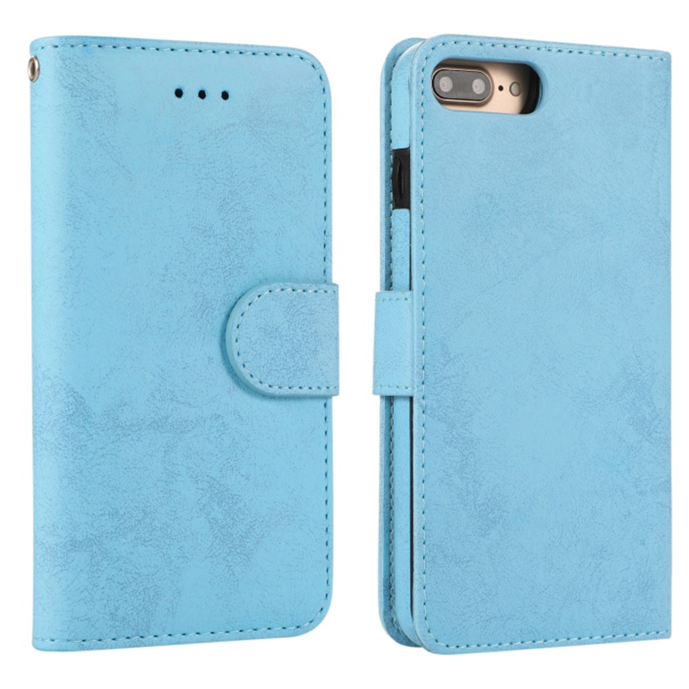 For iPhone 8 Plus / 7 Plus Wallet Case Retro Matte Magnetic Detachable PU Leather TPU Phone Cover - Sky Blue