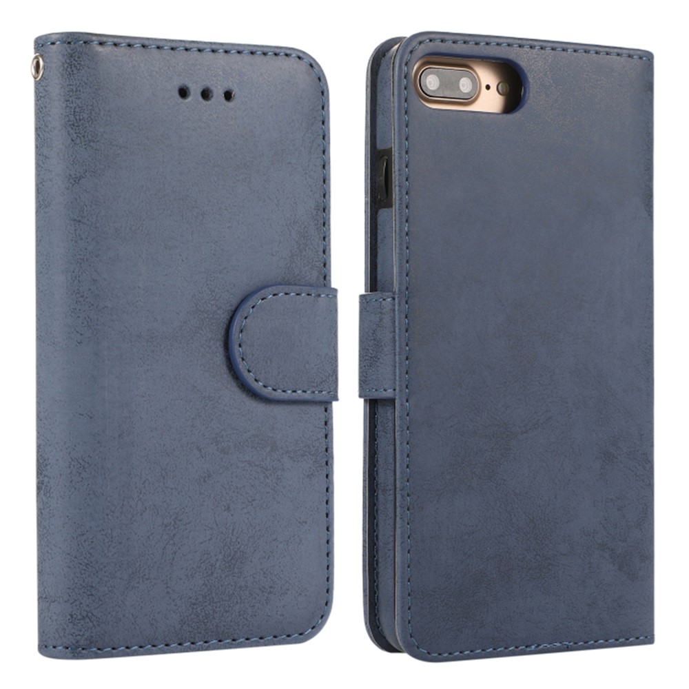 For iPhone 8 Plus / 7 Plus Wallet Case Retro Matte Magnetic Detachable PU Leather TPU Phone Cover - Dark Blue