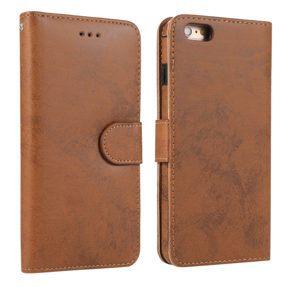 For iPhone 6 Plus / 6s Plus Wallet Case Retro Matte Magnetic Detachable PU Leather TPU Phone Cover - Brown