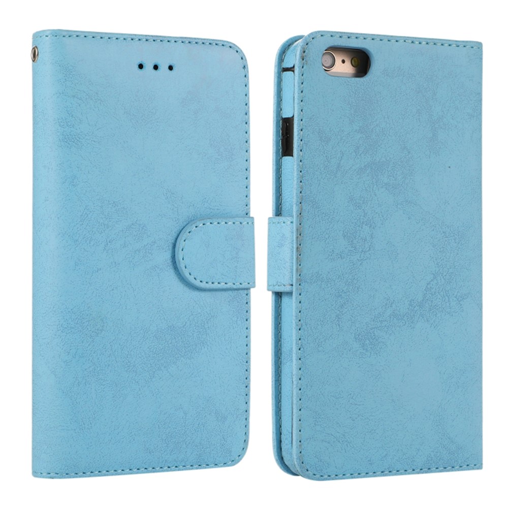 For iPhone 6 Plus / 6s Plus Wallet Case Retro Matte Magnetic Detachable PU Leather TPU Phone Cover - Sky Blue