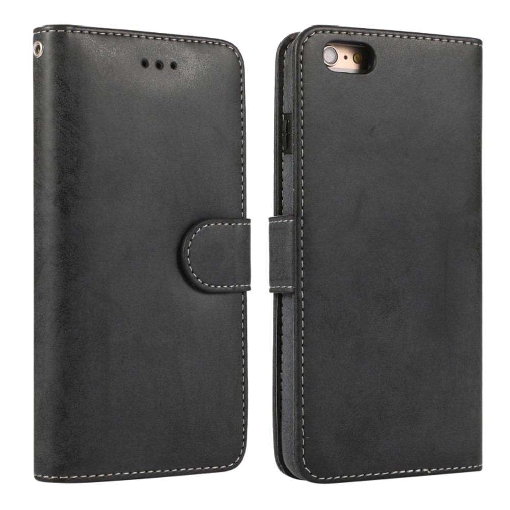 For iPhone 6 Plus / 6s Plus Wallet Case Retro Matte Magnetic Detachable PU Leather TPU Phone Cover - Black