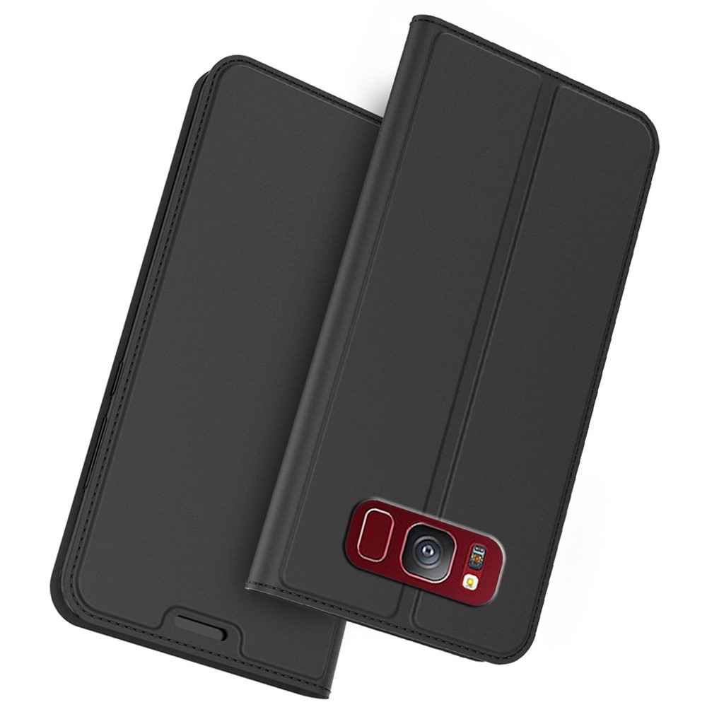 For Samsung Galaxy S8 Case PU Leather Phone Cover with Card Holder Stand - Black
