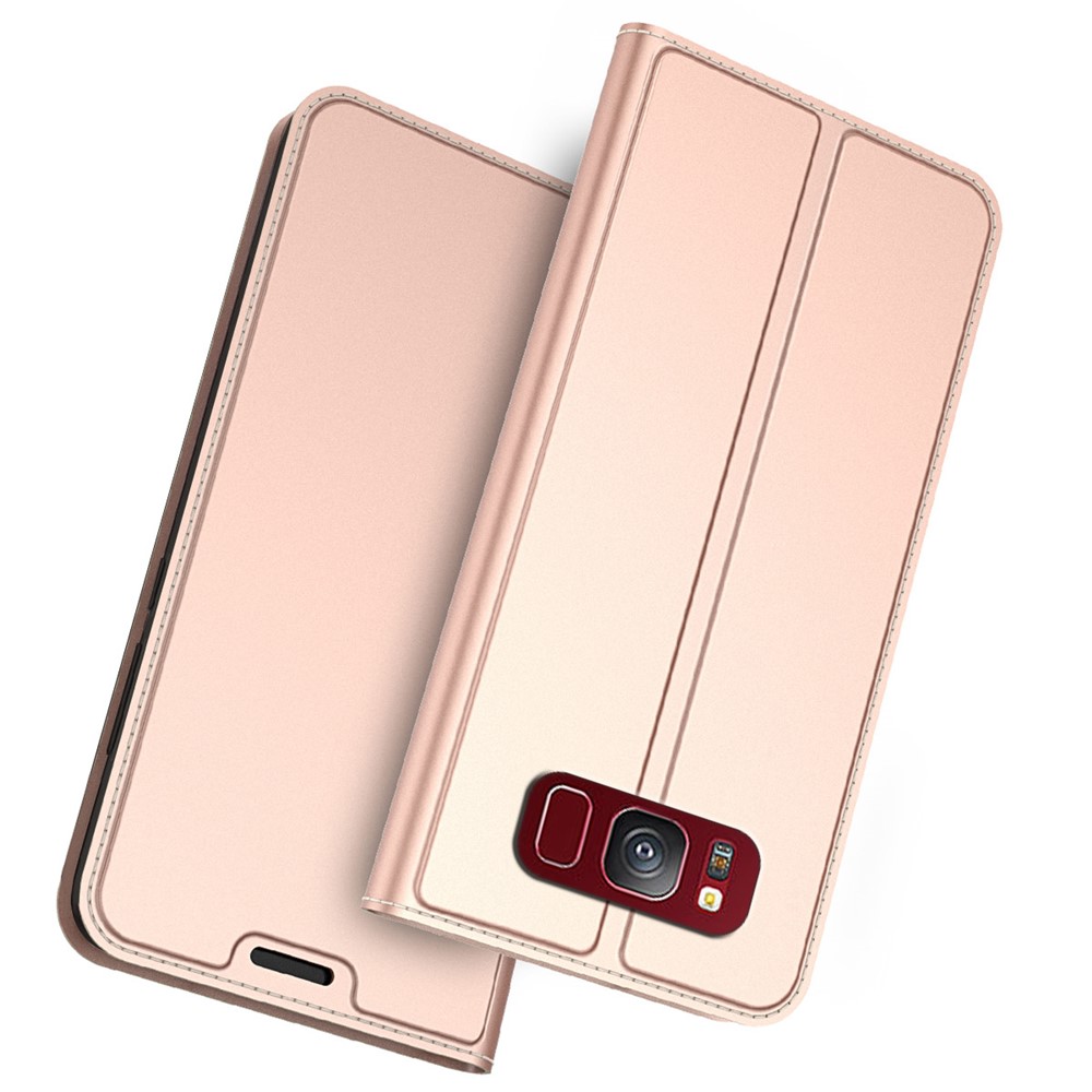 For Samsung Galaxy S8 Case PU Leather Phone Cover with Card Holder Stand - Rose Gold