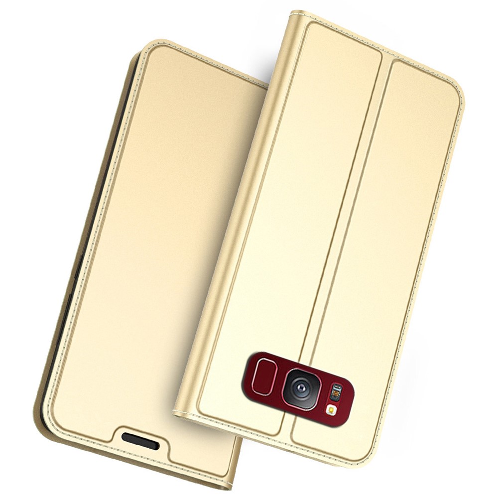 For Samsung Galaxy S8 Case PU Leather Phone Cover with Card Holder Stand - Gold