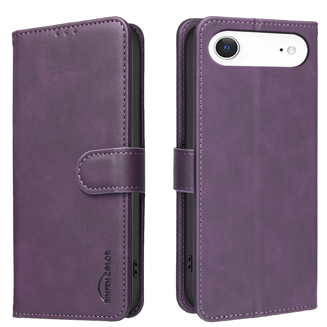 BINFEN COLOR For iPhone Air BF37 Case RFID Blocking Wallet Stand Leather Phone Cover - Dark Purple
