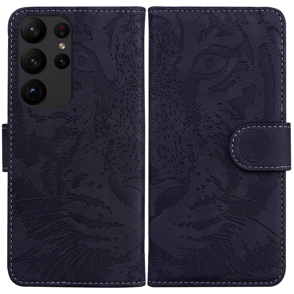 For Samsung Galaxy S23 Ultra Tiger Pattern Imprinted Flip Case PU Leather Stand Magnetic Closure Folio Wallet Phone Cover - Black-1