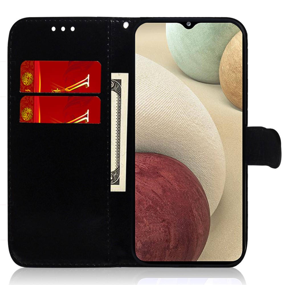 For Samsung Galaxy S23 PU Leather Flip Folio Wallet Phone Case Mirror-like Surface Magnetic Clasp Stand Bookstyle Cover with Strap - Black-2