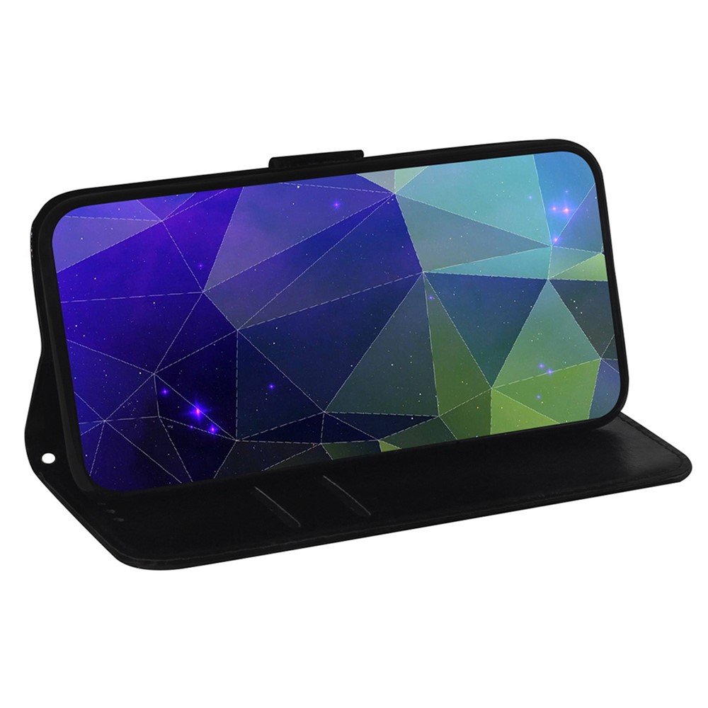 For Samsung Galaxy S23 PU Leather Flip Folio Wallet Phone Case Mirror-like Surface Magnetic Clasp Stand Bookstyle Cover with Strap - Black-3