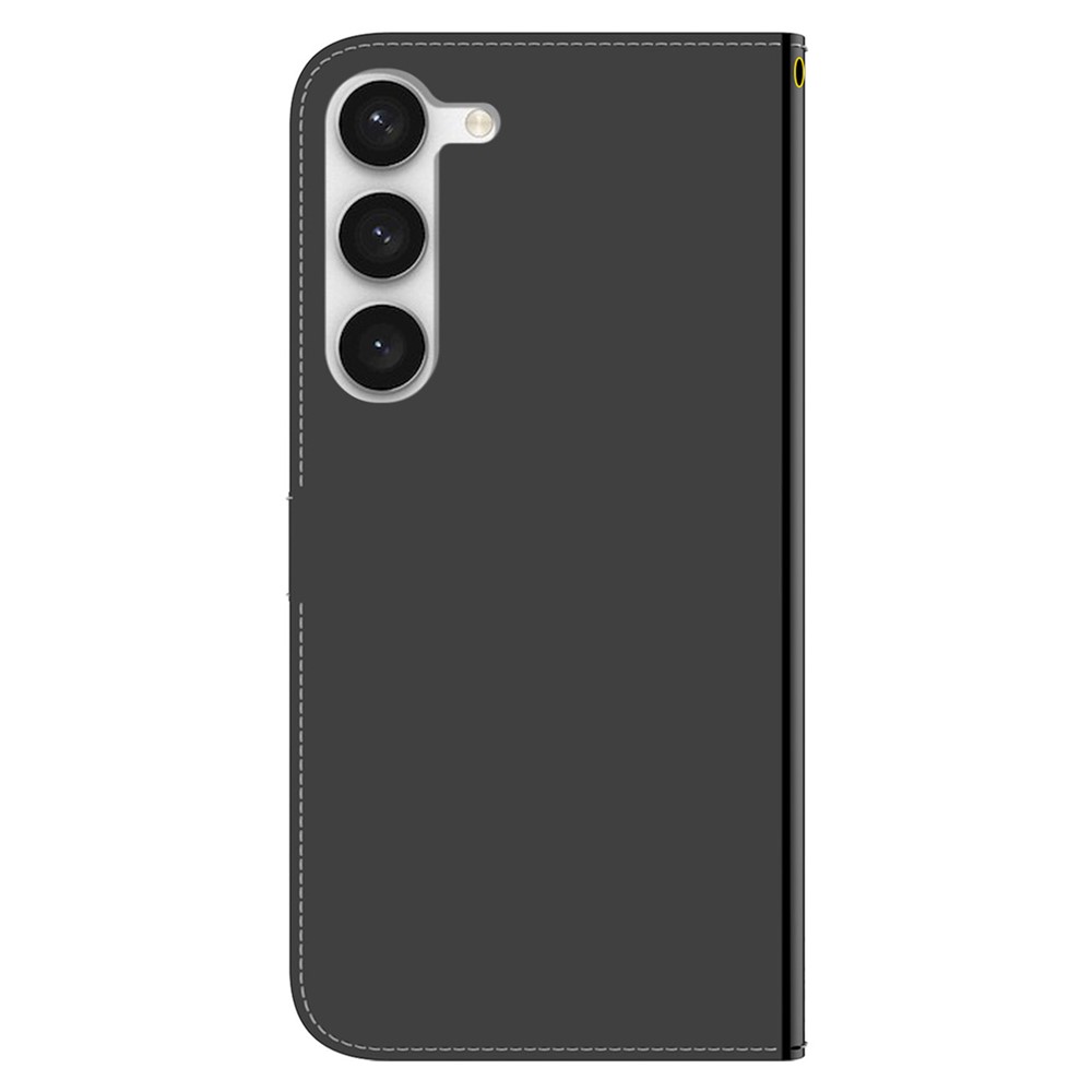 For Samsung Galaxy S23 PU Leather Flip Folio Wallet Phone Case Mirror-like Surface Magnetic Clasp Stand Bookstyle Cover with Strap - Black-8