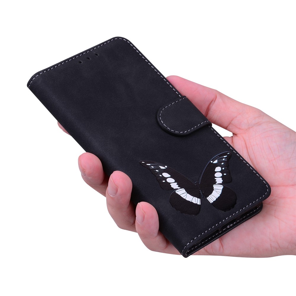 PU Leather Cell Phone Cover For Realme C33 4G, Butterfly Pattern Printing Skin-touch Stand Magnetic Clasp Flip Wallet Case - Black-6