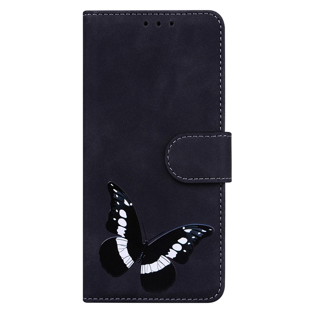 PU Leather Cell Phone Cover For Realme C33 4G, Butterfly Pattern Printing Skin-touch Stand Magnetic Clasp Flip Wallet Case - Black-7