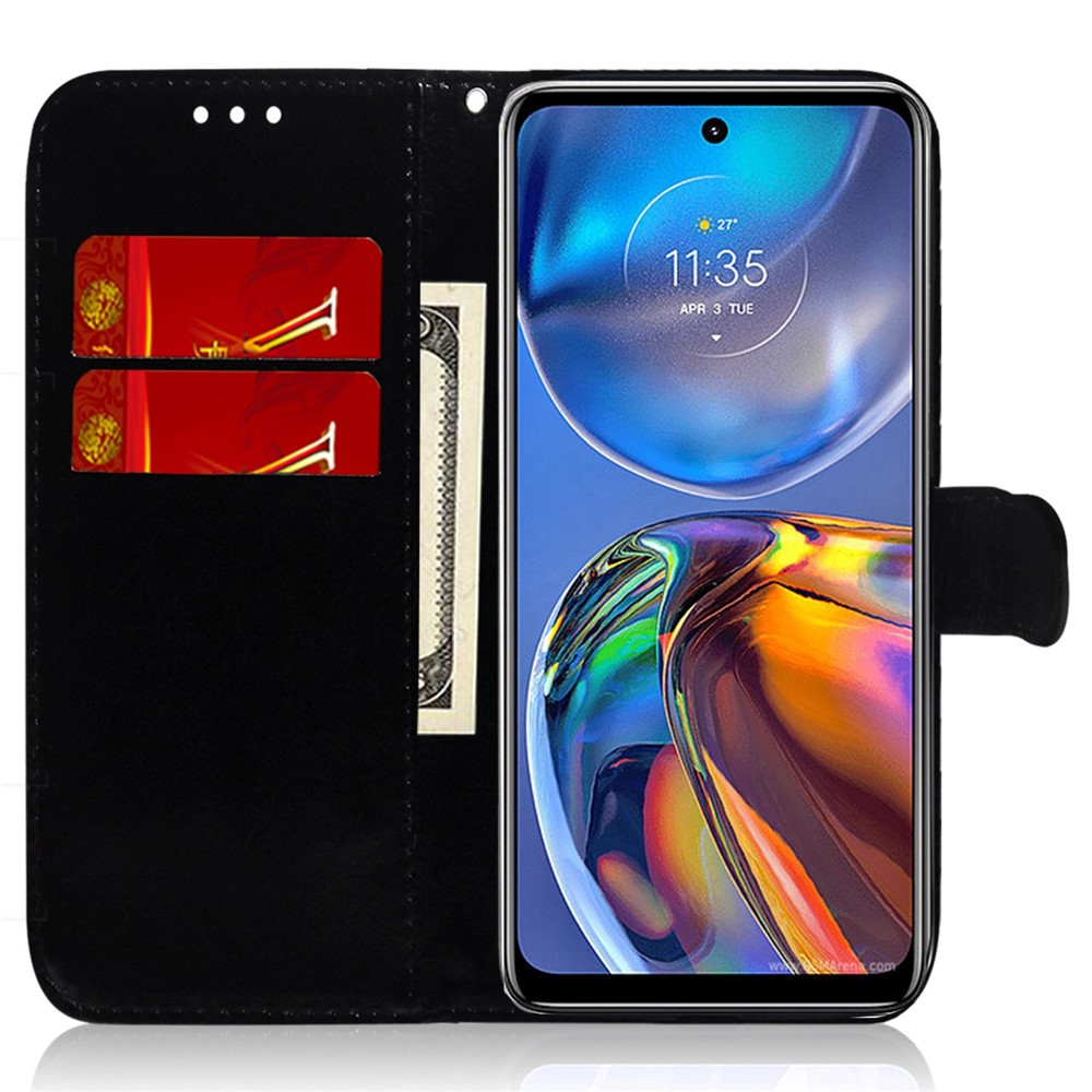 For Motorola Moto G72 4G Dazzling Flower Pattern Folding Stand PU Leather Phone Case Magnetic Closure Wallet Protective Shockproof Flip Cover with Strap - Black-2