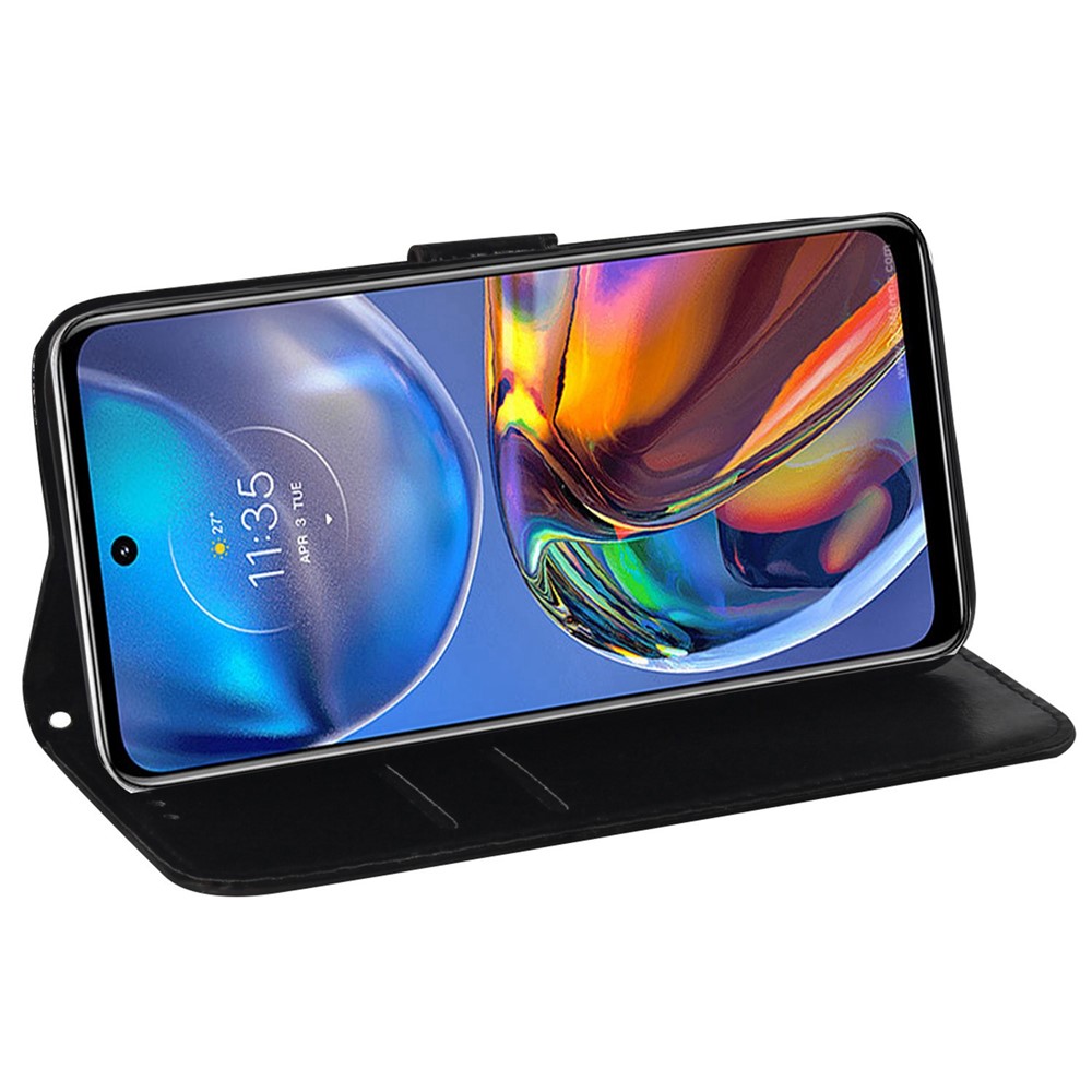 For Motorola Moto G72 4G Dazzling Flower Pattern Folding Stand PU Leather Phone Case Magnetic Closure Wallet Protective Shockproof Flip Cover with Strap - Black-3