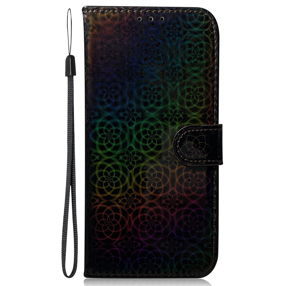 For Motorola Moto G72 4G Dazzling Flower Pattern Folding Stand PU Leather Phone Case Magnetic Closure Wallet Protective Shockproof Flip Cover with Strap - Black-6