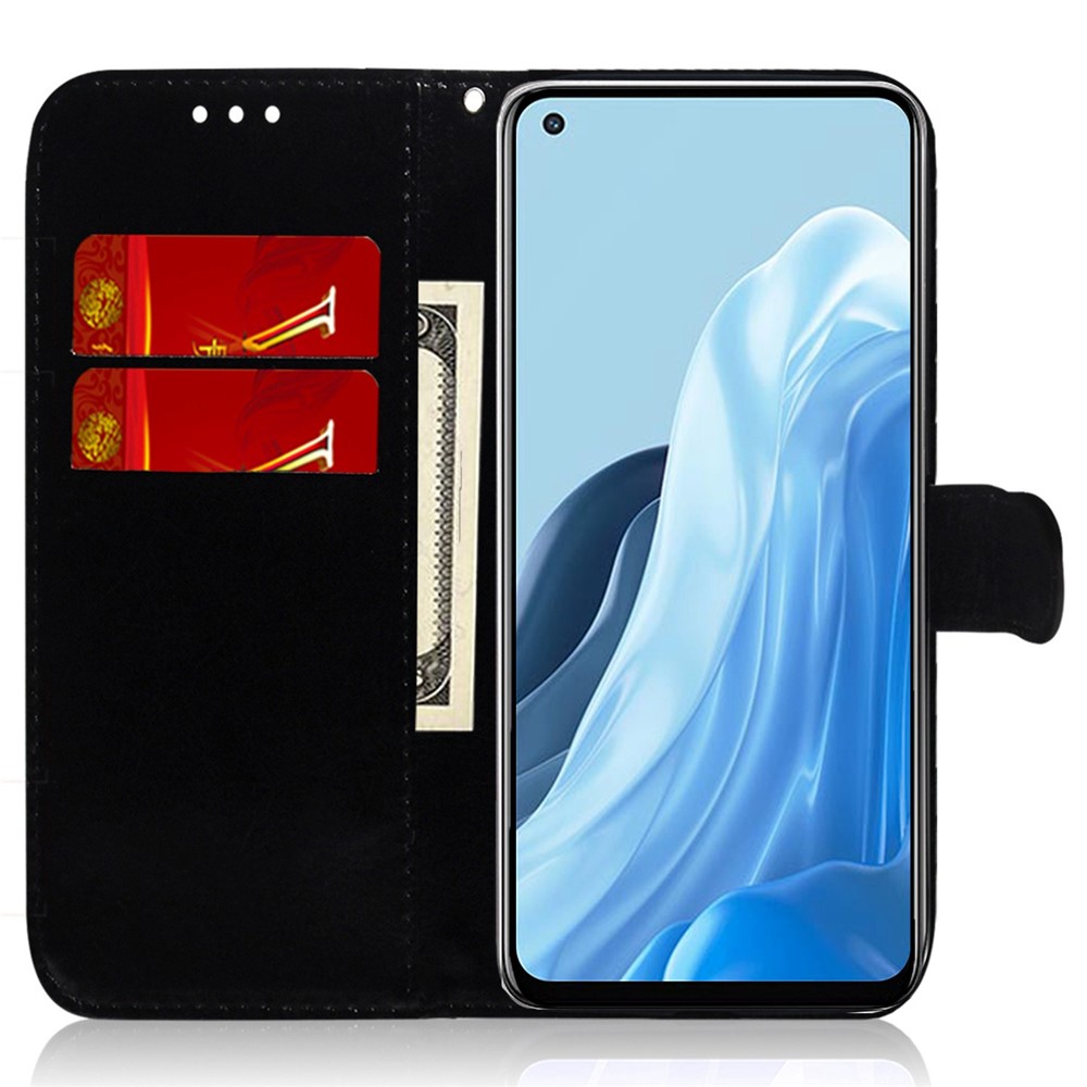For Oppo A17 4G Dazzling Flower Pattern Handbag PU Leather Flip Wallet Case Magnetic Closure Stand Phone Cover with Strap - Black-2