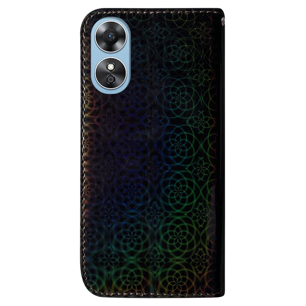 For Oppo A17 4G Dazzling Flower Pattern Handbag PU Leather Flip Wallet Case Magnetic Closure Stand Phone Cover with Strap - Black-7