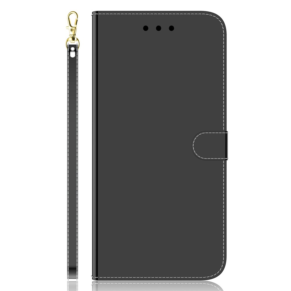 For Xiaomi 12T Pro 5G Mirror-like Surface Phone Stand Case Magnetic Clasp PU Leather Wallet Cover Inner TPU Shell with Strap - Black-7