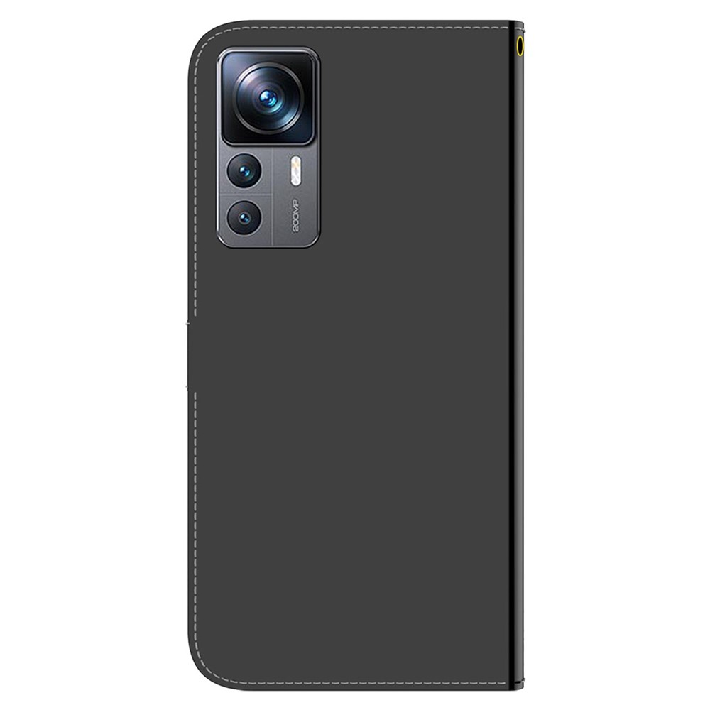 For Xiaomi 12T Pro 5G Mirror-like Surface Phone Stand Case Magnetic Clasp PU Leather Wallet Cover Inner TPU Shell with Strap - Black-8