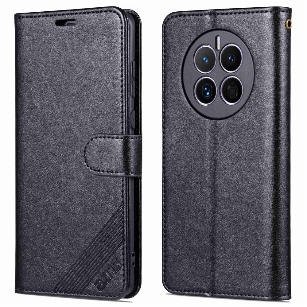 AZNS For Huawei Mate 50 4G Shockproof PU Leather Cover Magnetic Clasp Phone Case with Wallet Stand - Black-1