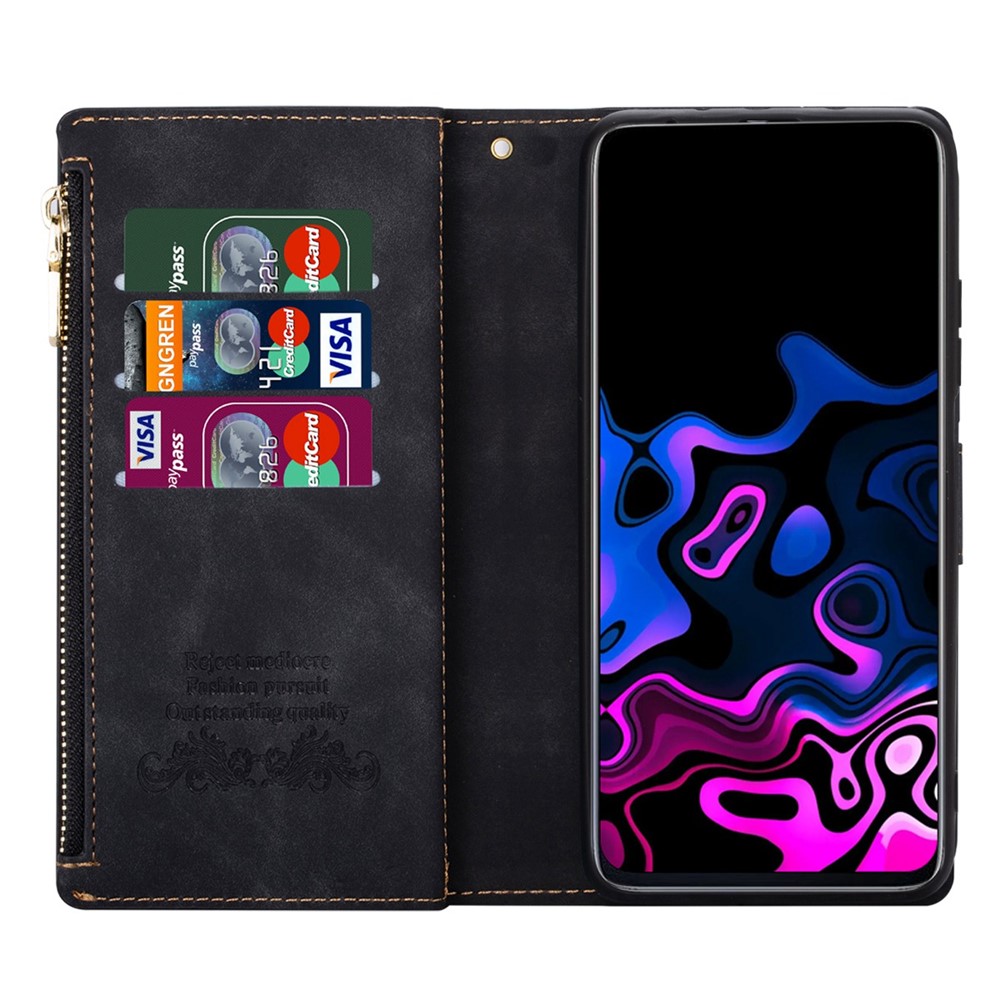 For Xiaomi 12T 5G / 12T Pro 5G / Redmi K50 Ultra 5G Color Splicing Stand Wallet Flip Leather Cover Imprinting Lines Phone Drop-proof Case with Zipper Pocket - Black-2