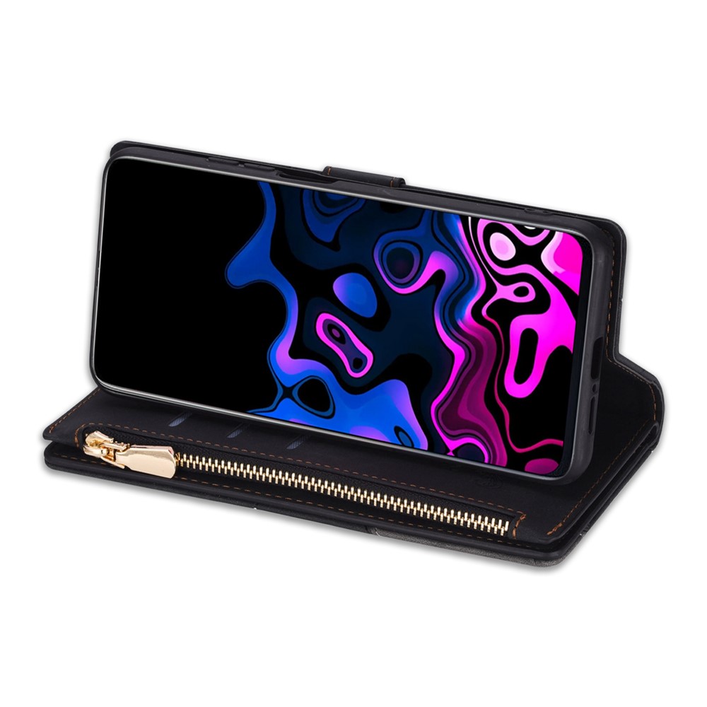 For Xiaomi 12T 5G / 12T Pro 5G / Redmi K50 Ultra 5G Color Splicing Stand Wallet Flip Leather Cover Imprinting Lines Phone Drop-proof Case with Zipper Pocket - Black-3