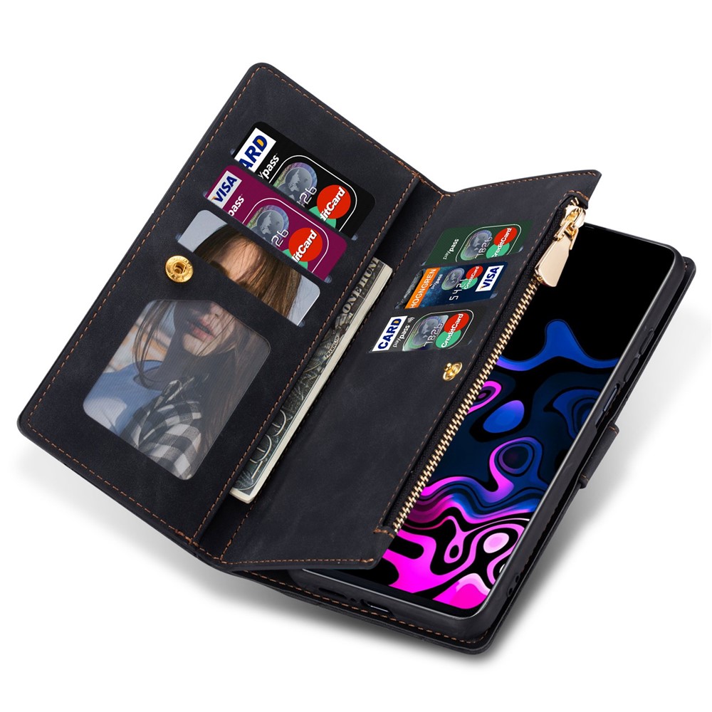 For Xiaomi 12T 5G / 12T Pro 5G / Redmi K50 Ultra 5G Color Splicing Stand Wallet Flip Leather Cover Imprinting Lines Phone Drop-proof Case with Zipper Pocket - Black-4