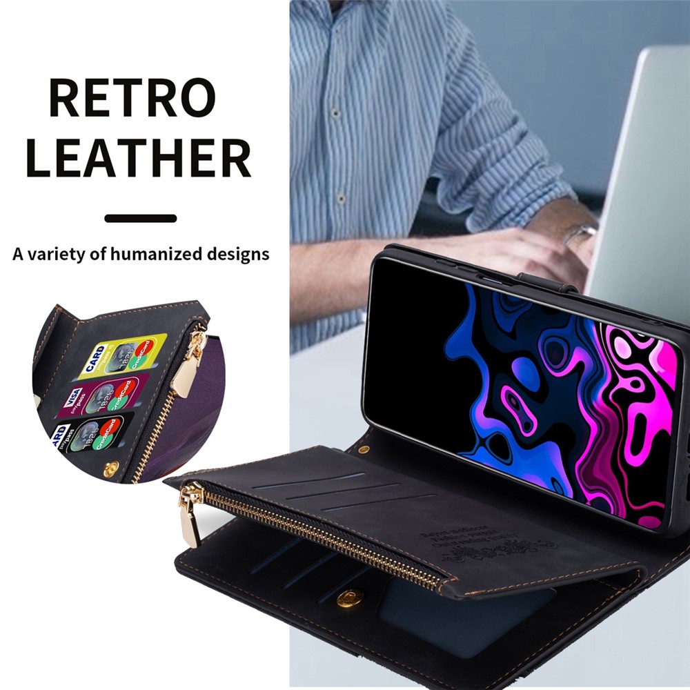 For Xiaomi 12T 5G / 12T Pro 5G / Redmi K50 Ultra 5G Color Splicing Stand Wallet Flip Leather Cover Imprinting Lines Phone Drop-proof Case with Zipper Pocket - Black-6