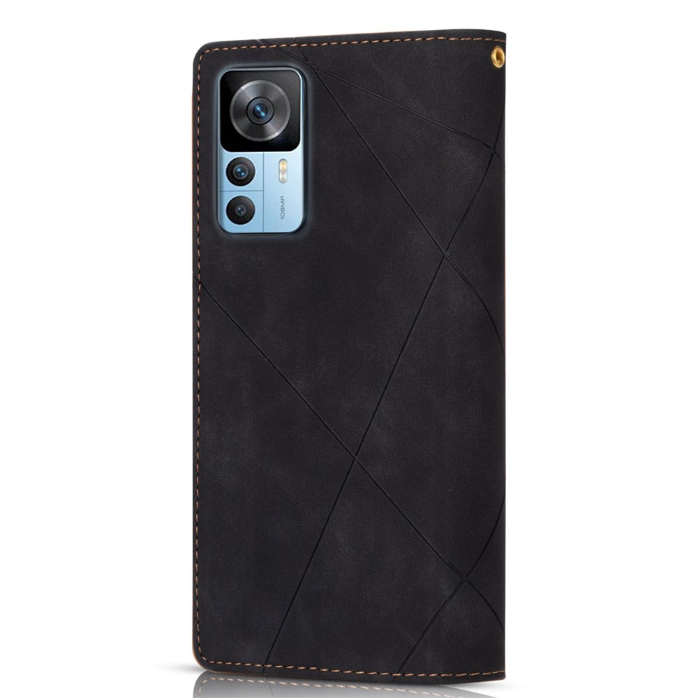 For Xiaomi 12T 5G / 12T Pro 5G / Redmi K50 Ultra 5G Color Splicing Stand Wallet Flip Leather Cover Imprinting Lines Phone Drop-proof Case with Zipper Pocket - Black-9