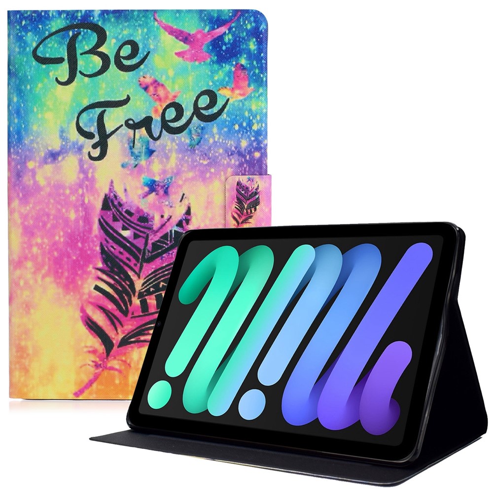 For iPad (2025) / 10.9 (2022) Pattern Printing PU Leather Shockproof Cover Foldable Stand Tablet Anti-Drop Case with Card Slots - Feather