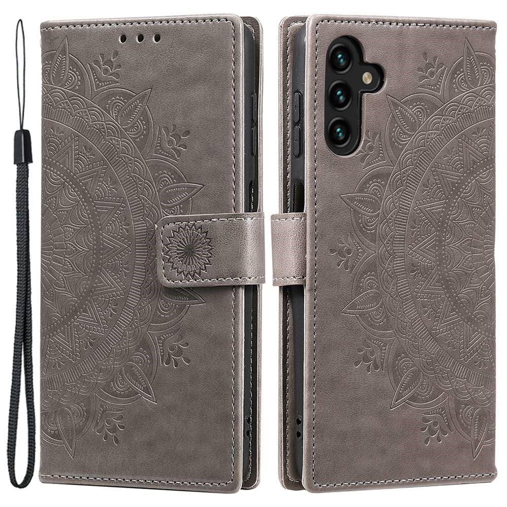 For Samsung Galaxy A54 5G Imprinted Mandala Flower Wallet Case PU Leather Magnetic Flip Stand Phone Cover with Strap - Grey-1