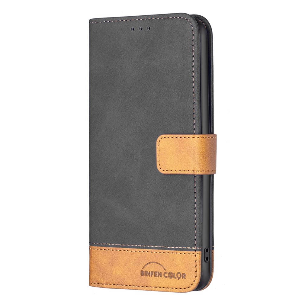 BINFEN COLOR BF Leather Series-7 for Samsung Galaxy A54 5G Style 11 Color Splicing Wallet Flip Cover Skin Touch Matte PU Leather Stand Magnetic Protective Phone Case - Black-6
