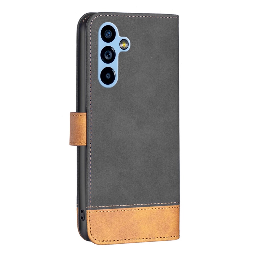 BINFEN COLOR BF Leather Series-7 for Samsung Galaxy A54 5G Style 11 Color Splicing Wallet Flip Cover Skin Touch Matte PU Leather Stand Magnetic Protective Phone Case - Black-7