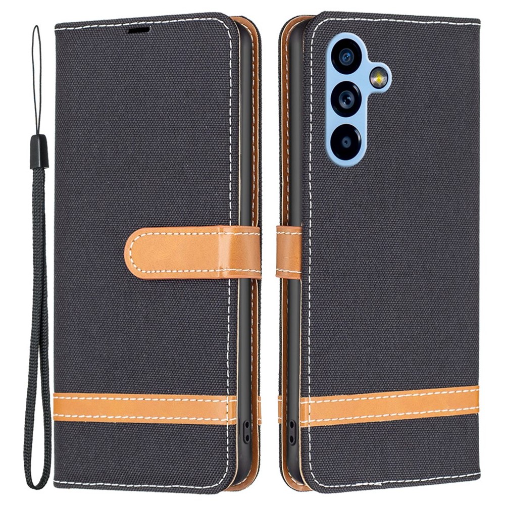 BF Leather Series-2 for Samsung Galaxy A54 5G Jeans Cloth Texture PU Leather Phone Cover Color Splicing Wallet Stand Protective Case - Black-1
