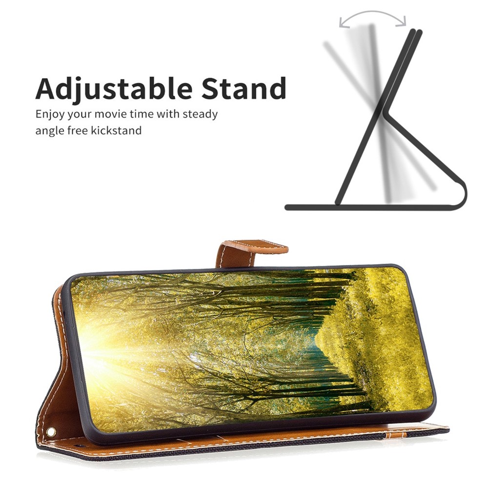 BF Leather Series-2 for Samsung Galaxy A54 5G Jeans Cloth Texture PU Leather Phone Cover Color Splicing Wallet Stand Protective Case - Black-2
