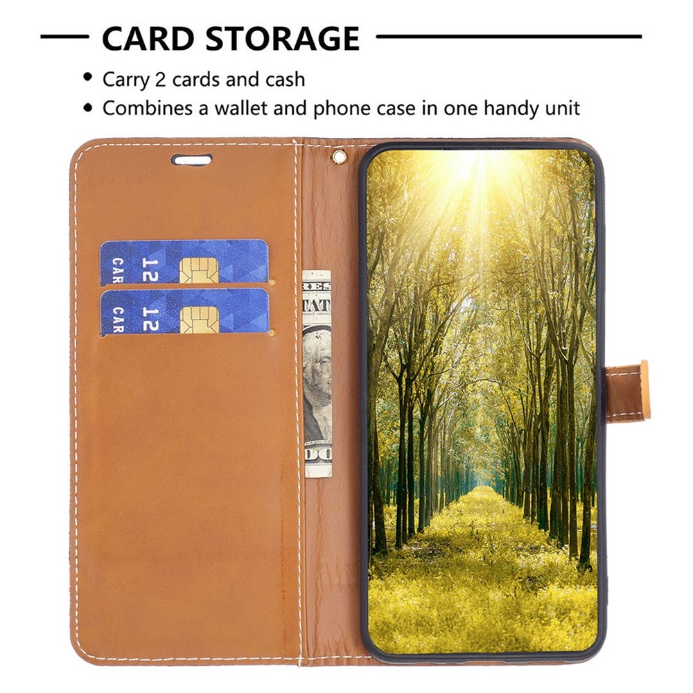 BF Leather Series-2 for Samsung Galaxy A54 5G Jeans Cloth Texture PU Leather Phone Cover Color Splicing Wallet Stand Protective Case - Black-3