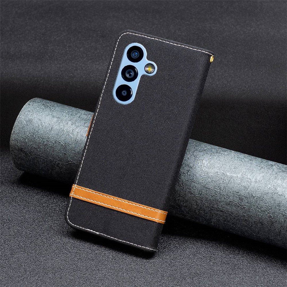 BF Leather Series-2 for Samsung Galaxy A54 5G Jeans Cloth Texture PU Leather Phone Cover Color Splicing Wallet Stand Protective Case - Black-5