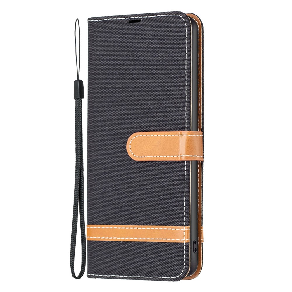 BF Leather Series-2 for Samsung Galaxy A54 5G Jeans Cloth Texture PU Leather Phone Cover Color Splicing Wallet Stand Protective Case - Black-6