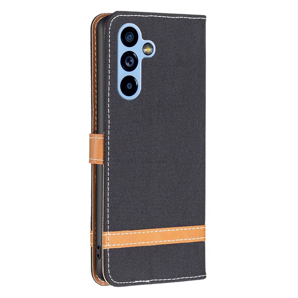 BF Leather Series-2 for Samsung Galaxy A54 5G Jeans Cloth Texture PU Leather Phone Cover Color Splicing Wallet Stand Protective Case - Black-7