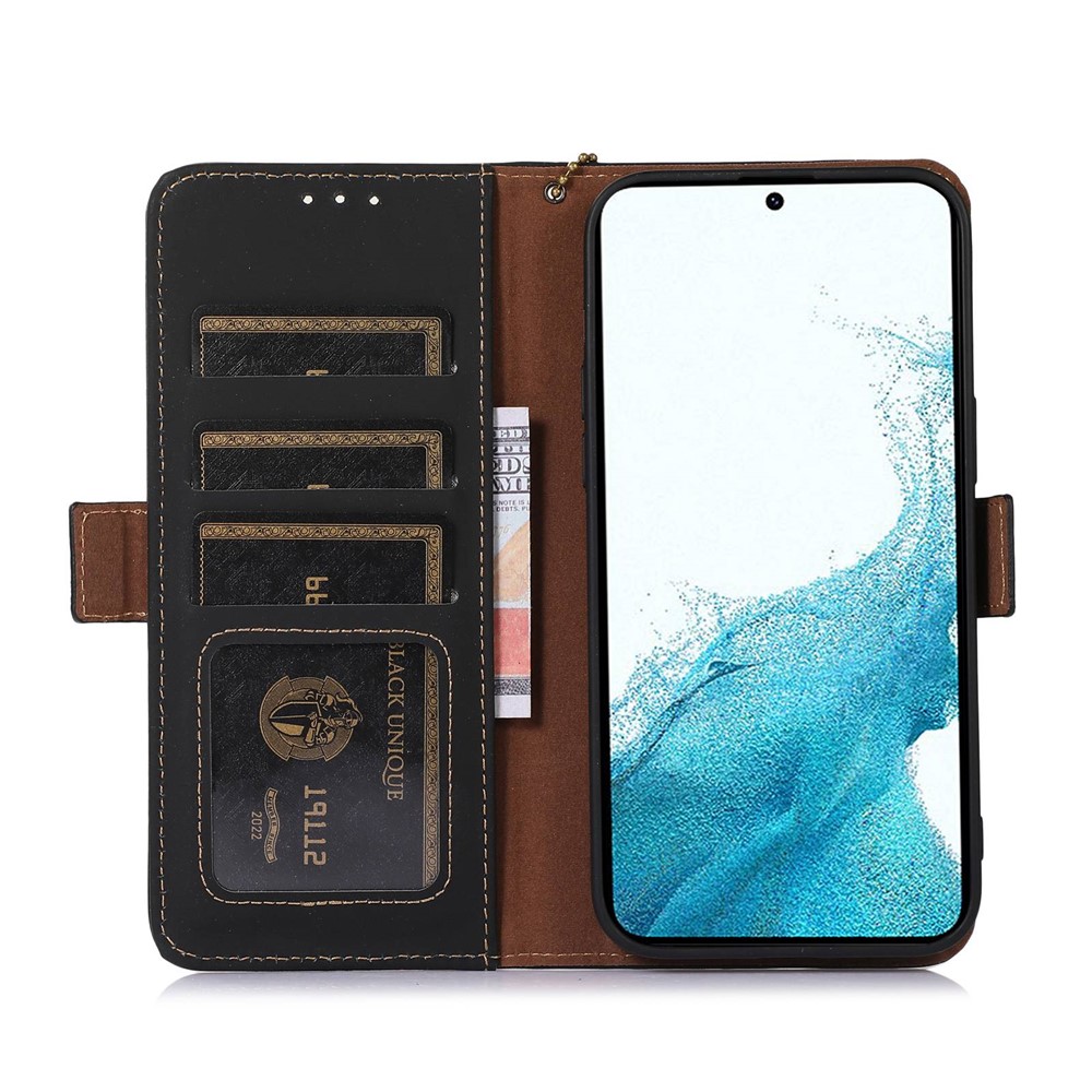 Phone Case for Samsung Galaxy A54 5G, RFID Blocking Genuine Leather Magnetic Clasp Stand Wallet Cover - Black-3