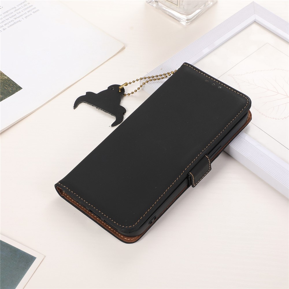 Phone Case for Samsung Galaxy A54 5G, RFID Blocking Genuine Leather Magnetic Clasp Stand Wallet Cover - Black-5