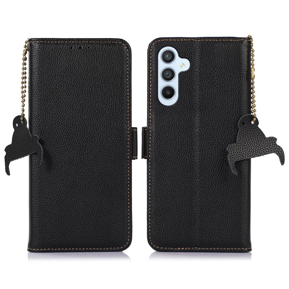 Side Magnetic Closure Phone Case for Samsung Galaxy A54 5G, RFID Blocking Wallet Genuine Leather Stand Cover - Black-1