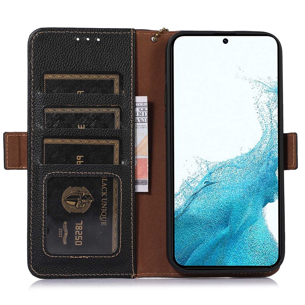 Side Magnetic Closure Phone Case for Samsung Galaxy A54 5G, RFID Blocking Wallet Genuine Leather Stand Cover - Black-2