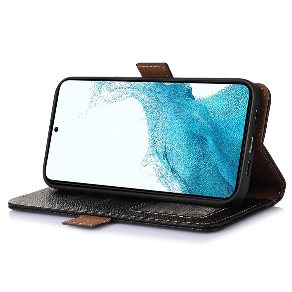 Side Magnetic Closure Phone Case for Samsung Galaxy A54 5G, RFID Blocking Wallet Genuine Leather Stand Cover - Black-3