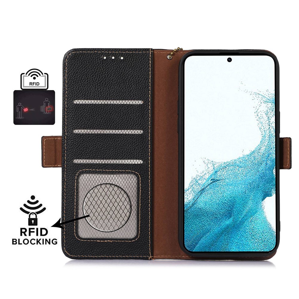 Side Magnetic Closure Phone Case for Samsung Galaxy A54 5G, RFID Blocking Wallet Genuine Leather Stand Cover - Black-4