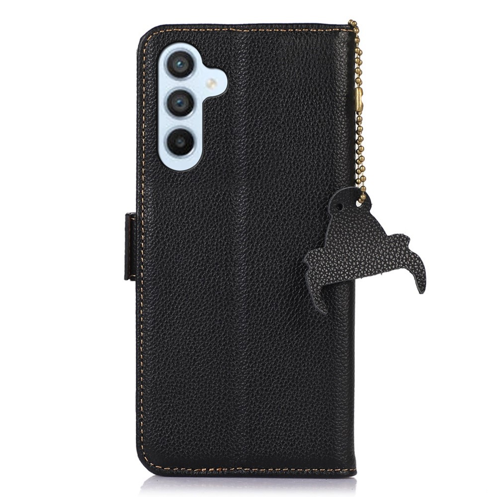 Side Magnetic Closure Phone Case for Samsung Galaxy A54 5G, RFID Blocking Wallet Genuine Leather Stand Cover - Black-7