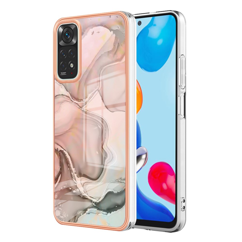 For Xiaomi Redmi Note 11S 4G / Redmi Note 11 4G (Qualcomm) YB IMD Series-16 Style E Marble Pattern Phone Case 2.0mm TPU Electroplating Frame IMD Protective Cover - Pink-2